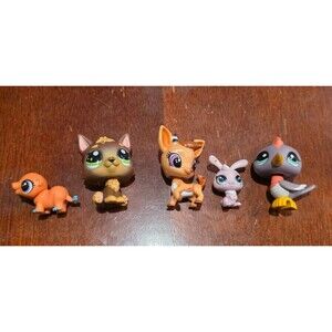 Littlest Pet Shop Lot of 5 German Shepherd, Hippo, Gazelle, Rabbit, Woodpecker